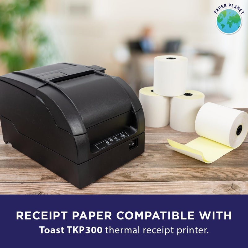 PaperPlanet 2-Ply White/Yellow Carbonless Paper for Toast Kitchen Printer by Paper Planet | 18 Rolls | TKP300 SNBC BTP-M300 - Image 3